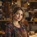 Anna Moser in der Werkstatt mit Holzstaub auf der Schürze und präzisem Blick