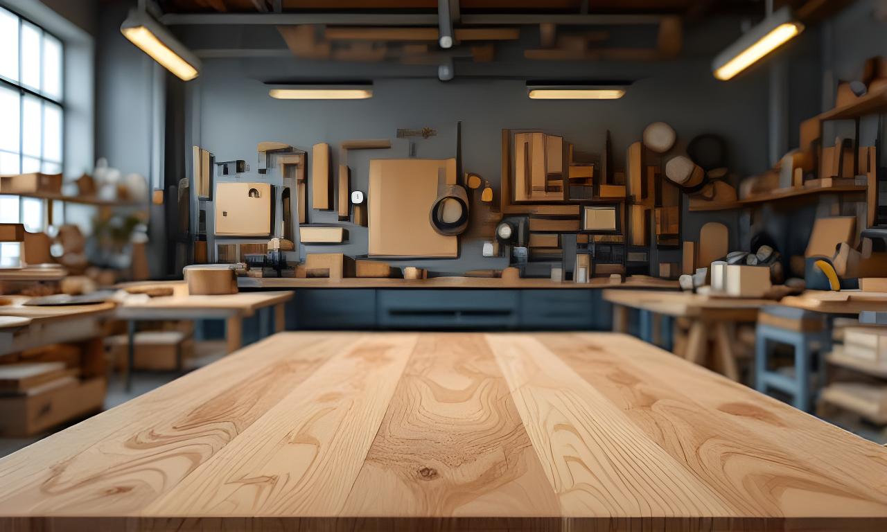 Zürcher Werkstatt mit massgefertigten Holzbauteilen, warmem Licht und präzisen Arbeitsflächen